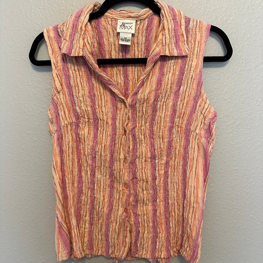Madison & Max Multi-Colored Striped V-Neck Collar Tank Top Size 14